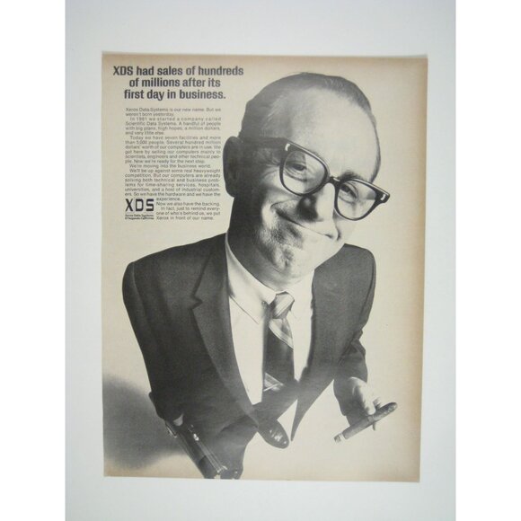 XDS Xerox Data Systems Advertising Print 1960s Vintage ADVERT Print Ad Man Cigar - Picture 1 of 2